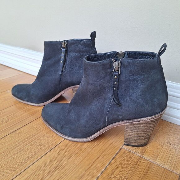 Anthropologie Hoss Intropia Double Zip Suede Heeled Ankle Boots Black 38 Spain 8 - Picture 8 of 12